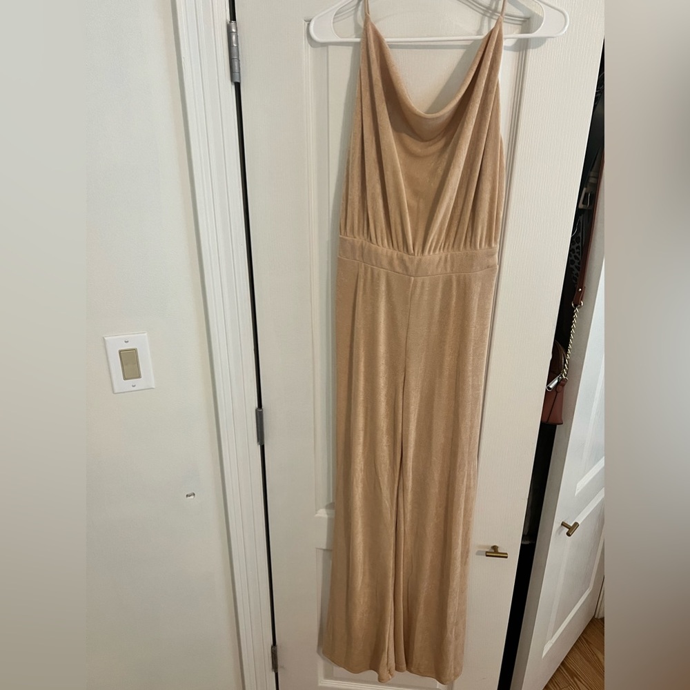 VICI gold jumpsuit with cowl neck